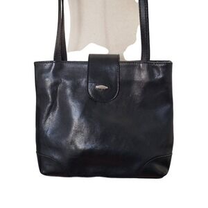 Cuoieria Fiorentina Black Leather‎ Shoulder Bag Flap Top Snap Closure